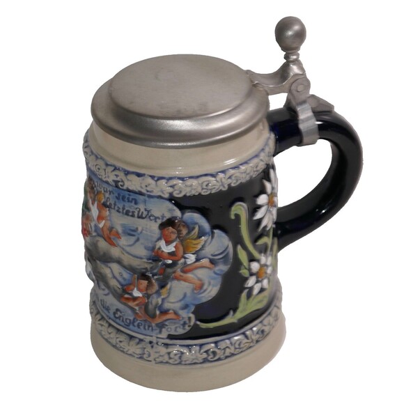 Gilles & Bohn Original Lidded Beer Stein w/Angels & Flowers  West Germany - Picture 3 of 12